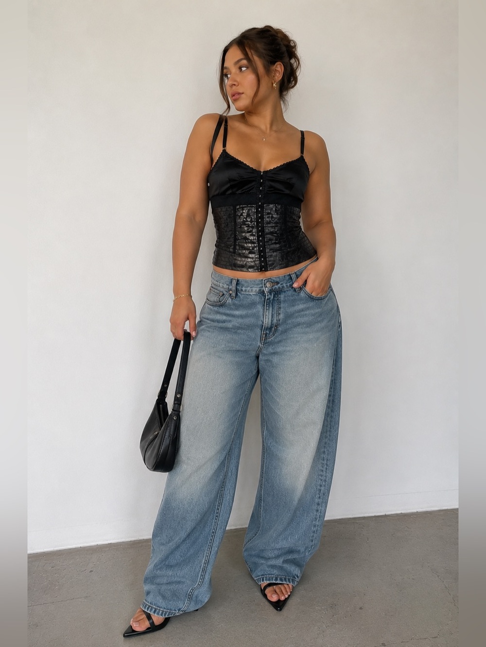 Dolce & Gabbana Vintage Silk Corset Bustier Black Y2K IT 42
